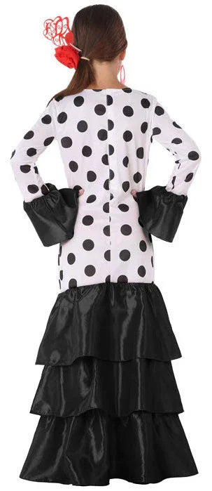 Disfraz de Flamenca Blanco con Volantes Negros Infantil Sevillanas Atosa